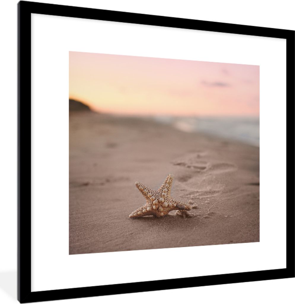 MuchoWow MuchoWow Gerahmtes Poster Seestern - Strand - Farben 40x40 cm - Poster mit zchwarzem Bilderrahmen - Poster - Plakat im Rahmen