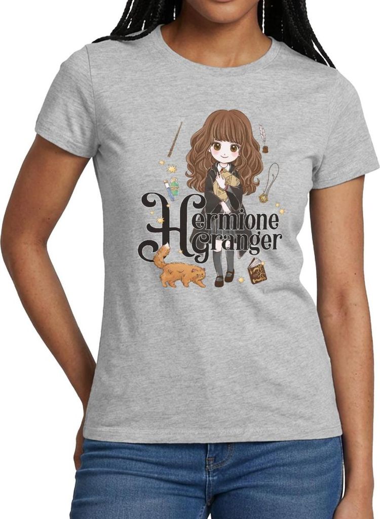 Spreadshirt Harry Potter Hermine Granger Chibi Frauen T-Shirt, XXL, Grau meliert