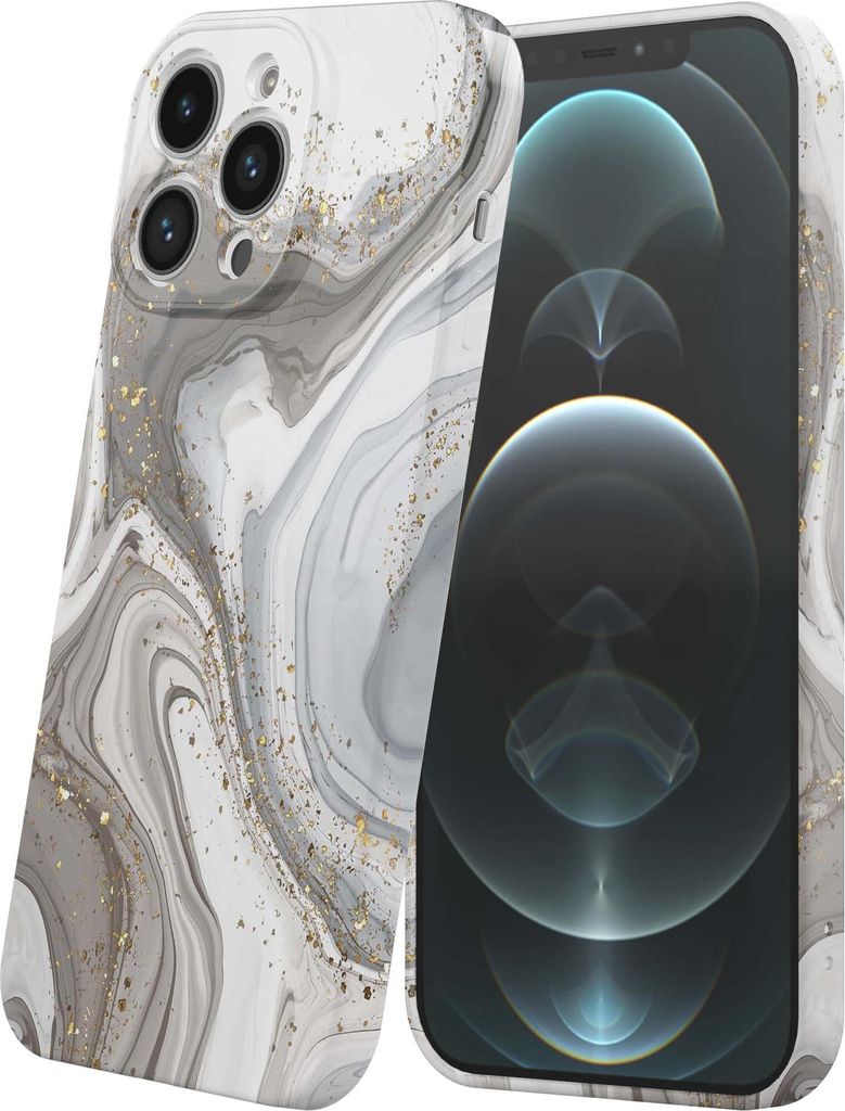 Smartphonica Handytasche passend für iPhone 12 Pro Max mit Silbermarmor Aufdruck - Flexible Softcase TPU - Backcover Case Silbermarmor Design