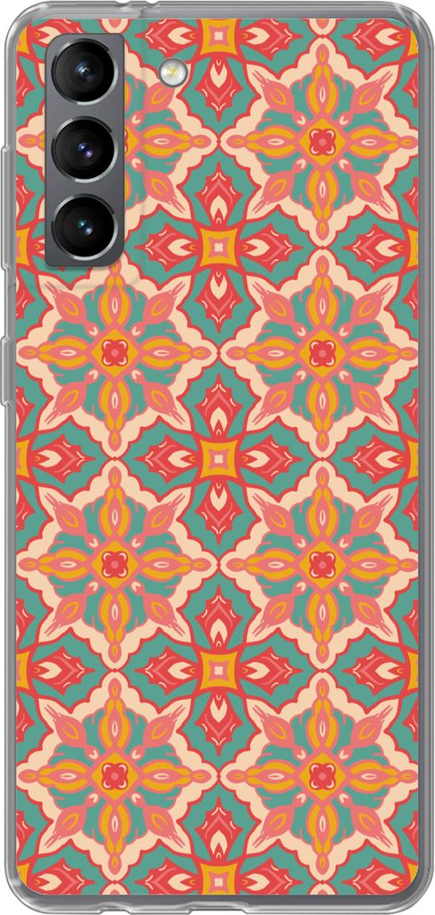 MuchoWow Handyhülle Schutzhülle Hülle für Telefoonhoesje Samsung Galaxy S21 Muster - Hippie - Orange Silikon Softcase Handy Hülle - Softcase