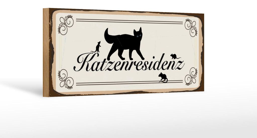 Holzschild Spruch 27x10 cm Katzenresidenz Schild