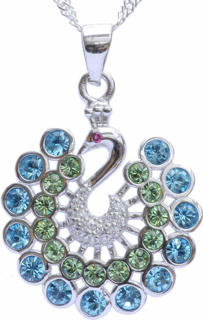 Anhänger Pfau mit Swarovski Steinen mit Singapurkette 925 Produktbild 