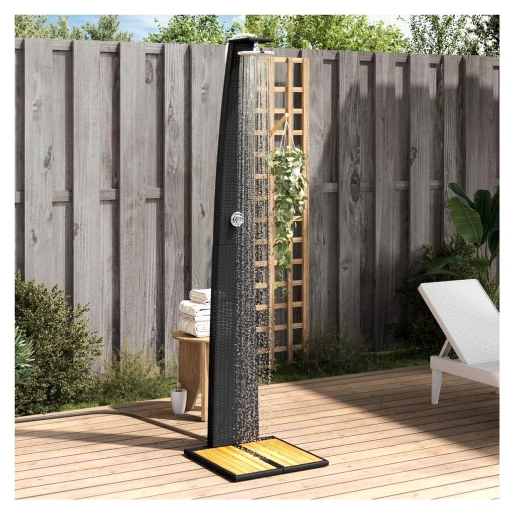 Gartendusche Schwarz 55x60x224 cm aus Poly Rattan und Akazienholz für Pool und Garten