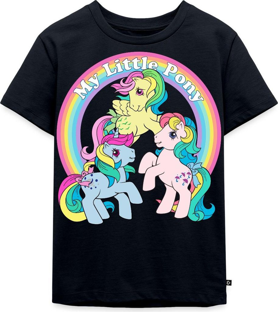 Spreadshirt My Little Pony Retro Bunte Ponys Unter Dem Regenbogen Kinder Premium T-Shirt, 98/104 (2 Jahre), Navy