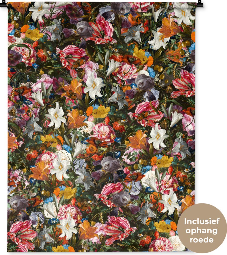 MuchoWow Wandteppich Wandbehang Blumen - Schmetterling - Design - Kunst - Abstrakt - Malerei - Alte Meister 90x120 cm Tapisserie Dekoration Wandt...