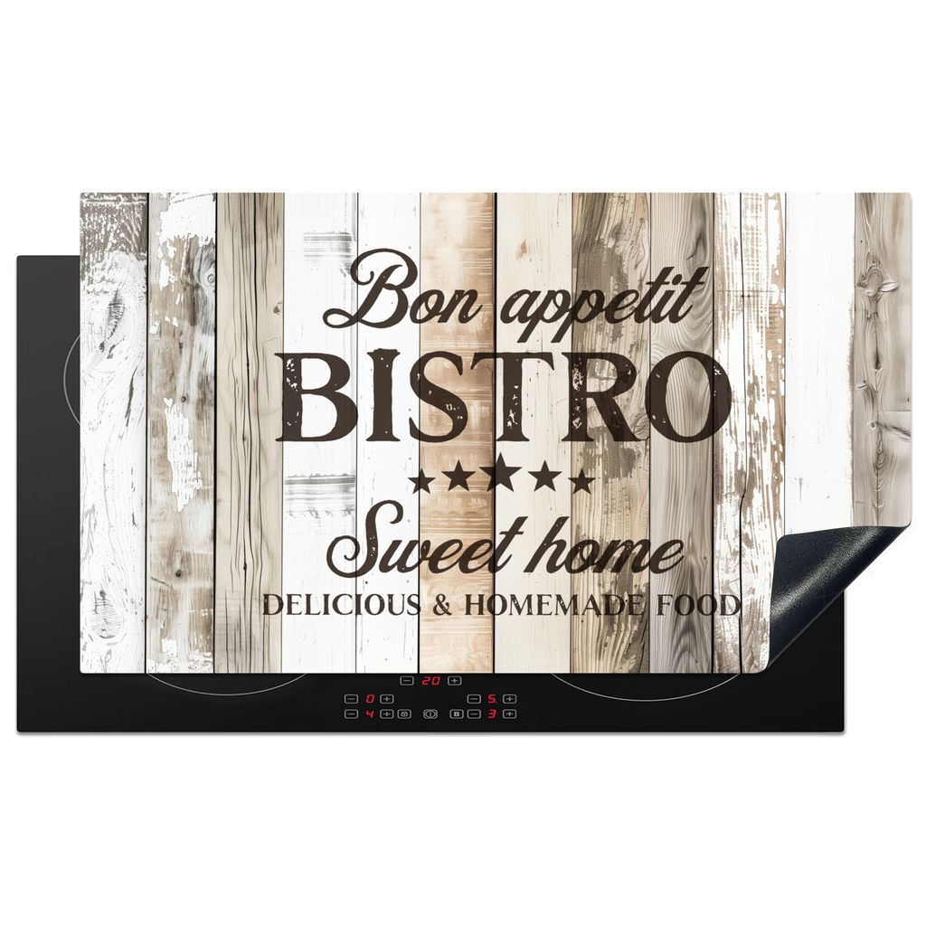 KitchenYeah Herdabdeckplatte Bistro - Holzoptik - Weiß - Angebot , 91x52cm, Küche Deko, Glaskeramikkochfeld Herdabdeckung, Abdeckplatte fùr Ko...