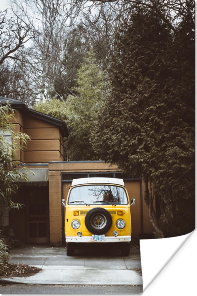 MuchoWow Poster Auto - Bus - Haus 60x90 cm - Wanddekoration