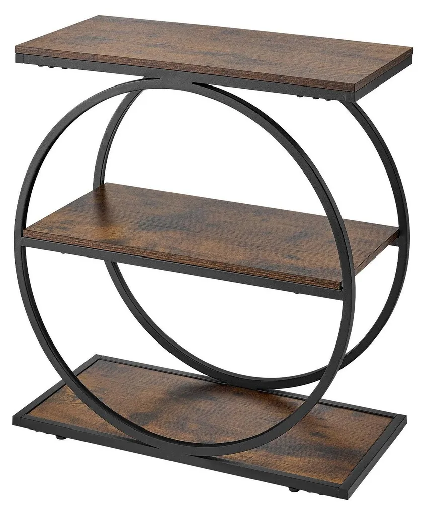 Table basse en bois à 3 étages avec structure en métal ronde robuste