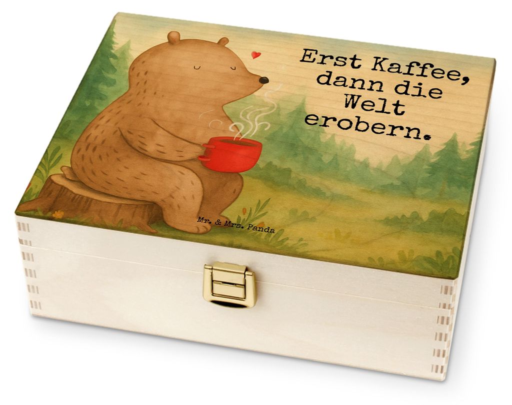 Mr. & Mrs. Panda teebox holz Bär Kaffee Design - Weiß - Geschenk, Tee Box, Teekiste, Teebehälter, Coffee, Teebeutel Aufbewahrung, Guten Morgen, ...