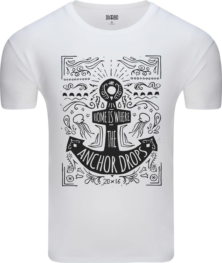 Diarbo Herren T-Shirt mit Meeresdruck Anker nach Hause Weiß Gr.XXL