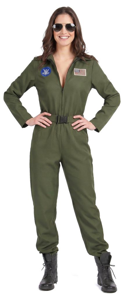 y Kampfpilotin Overall für Damen Karneval khaki M Produktbild 