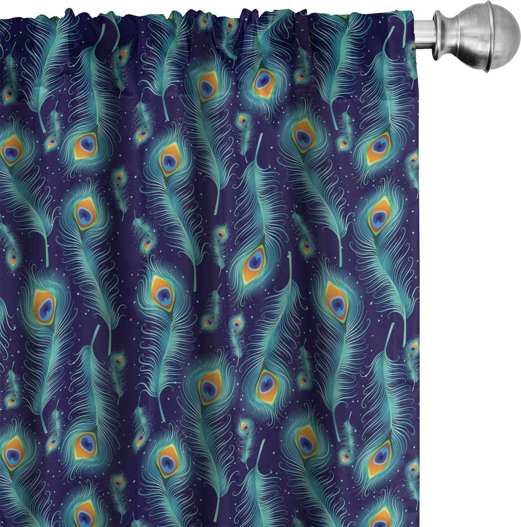 ABAKUHAUS Pfau Vorhänge, Gardinen, Grafischer Bunter Pfau Vogel Feder Künstlerischer Herkunft Entwarf Bild Gemälde, 2 Stück 75 x 175 cm, Orange...