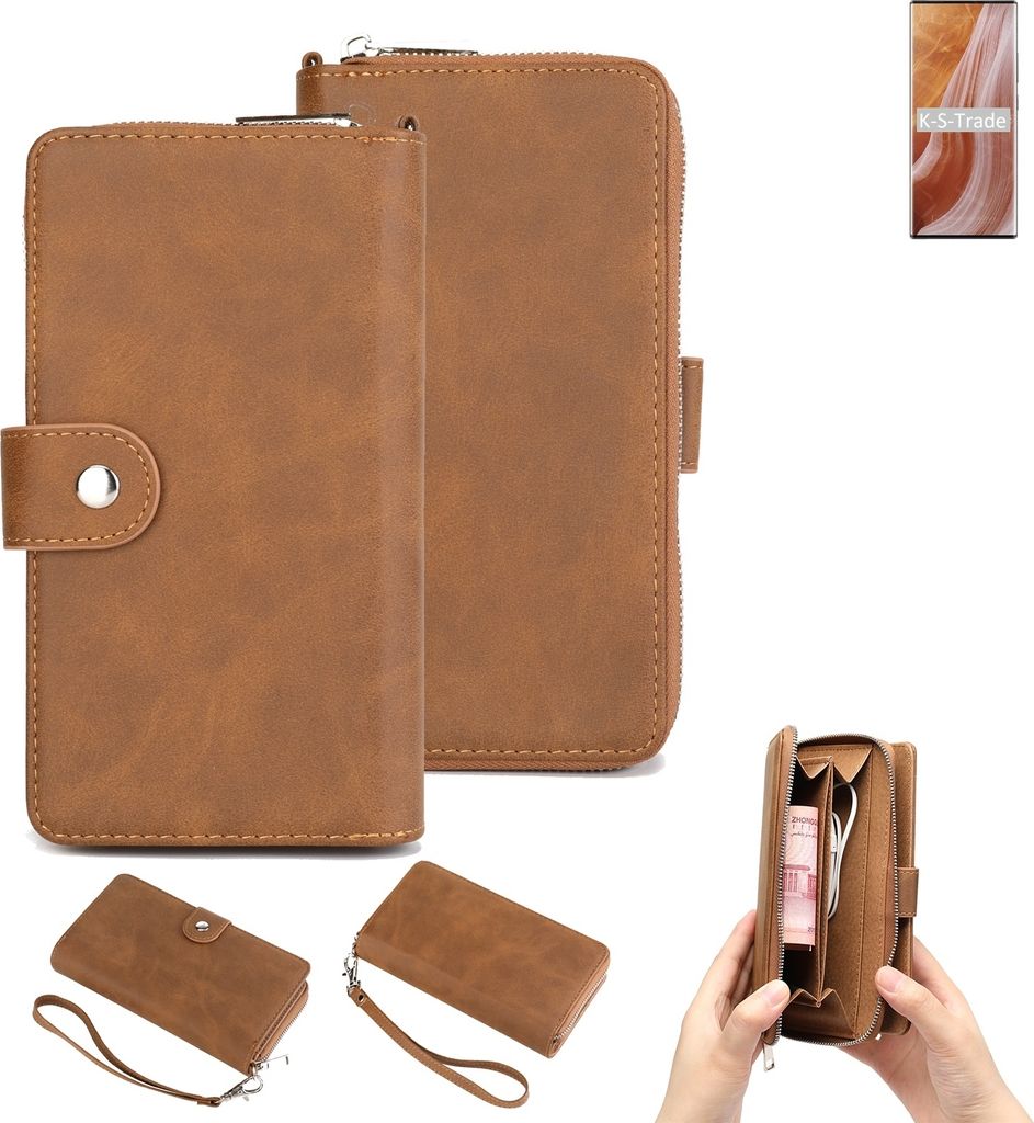 K-S-Trade Handyhülle Schutzhülle kompatibel mit ZTE Axon 40 Ultra & Portemonnee Tasche Handytasche Case Etui Geldbörse Wallet braun (1x)