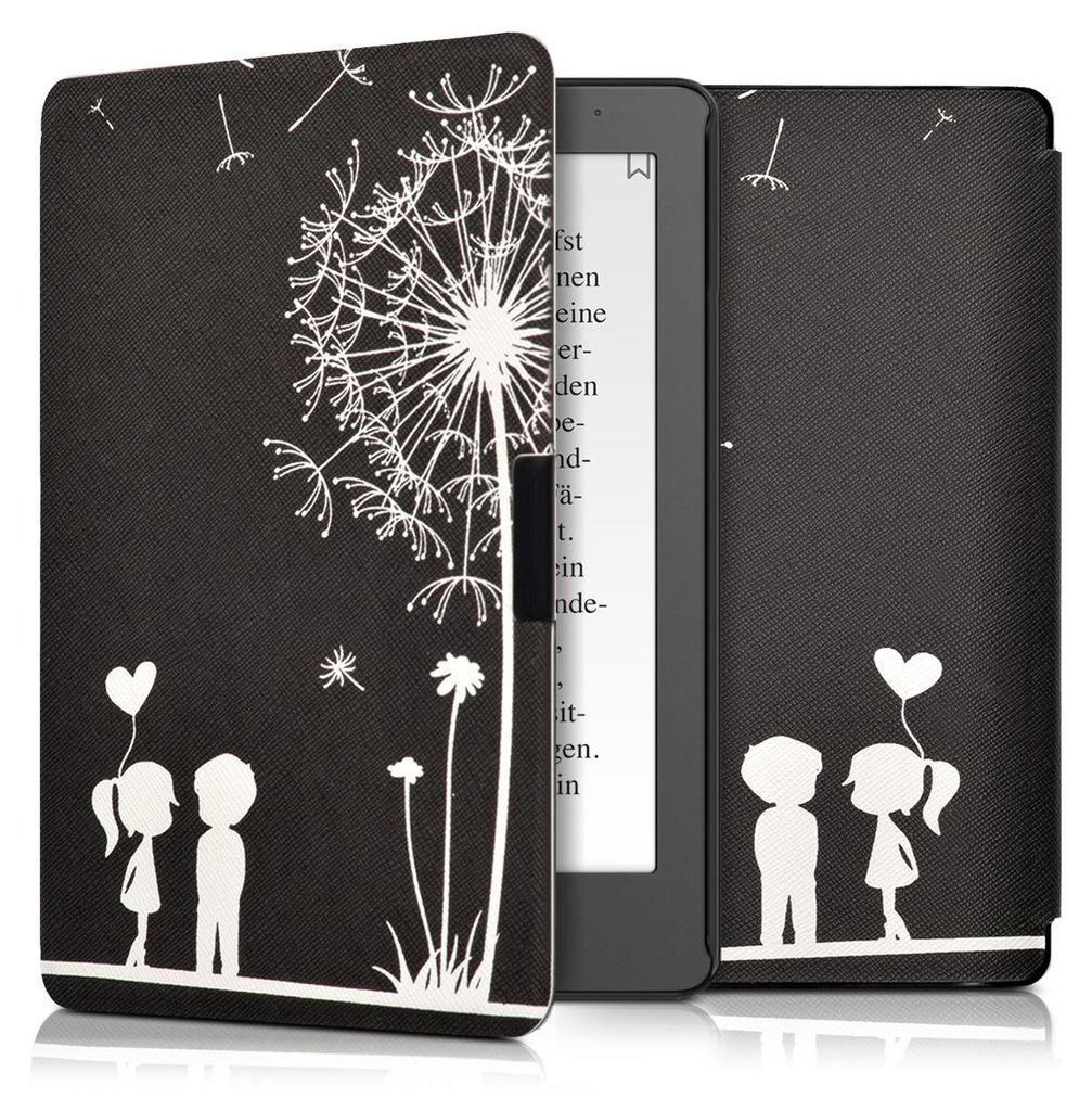 kwmobile Schutzhülle für Kobo Aura Edition 2 Hülle - eReader Flip Case mit Auto Sleep Funktion - Pusteblume Love mit Weiß Schwarz