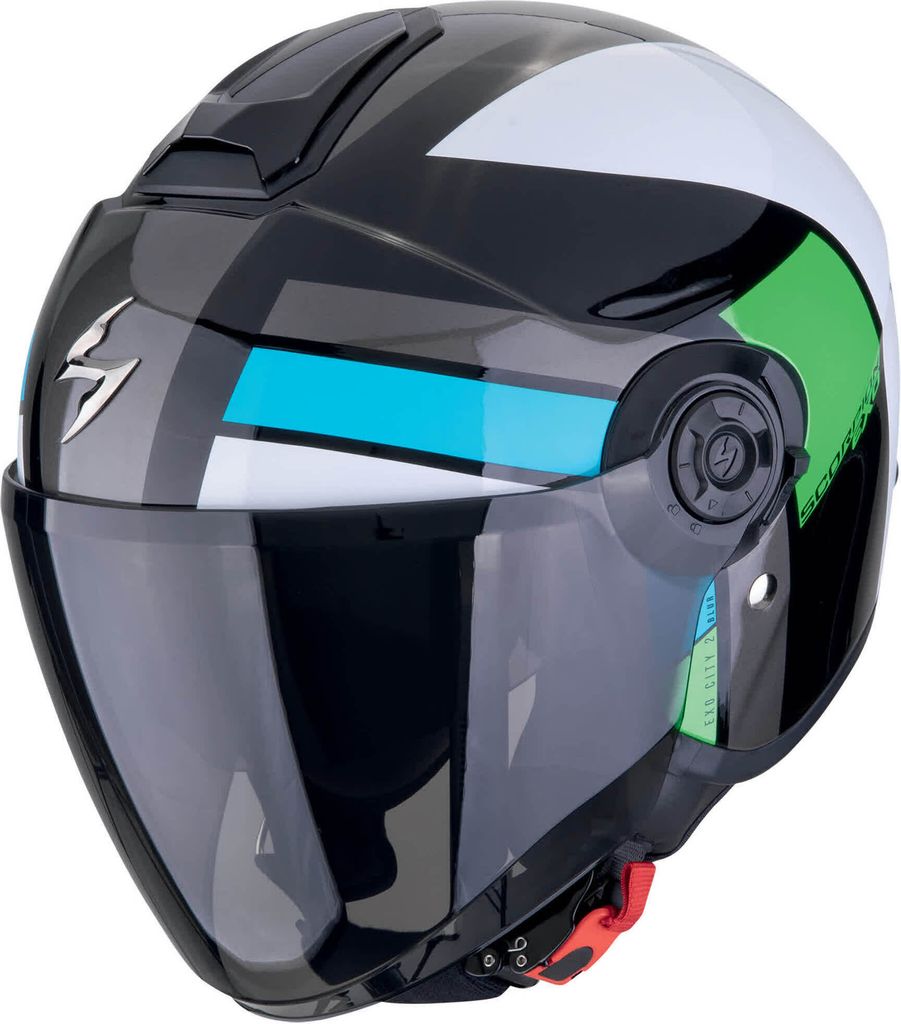 Jet Helm SCORPION EXO-CITY II BLUR Schwarz Weiß Grün größe M