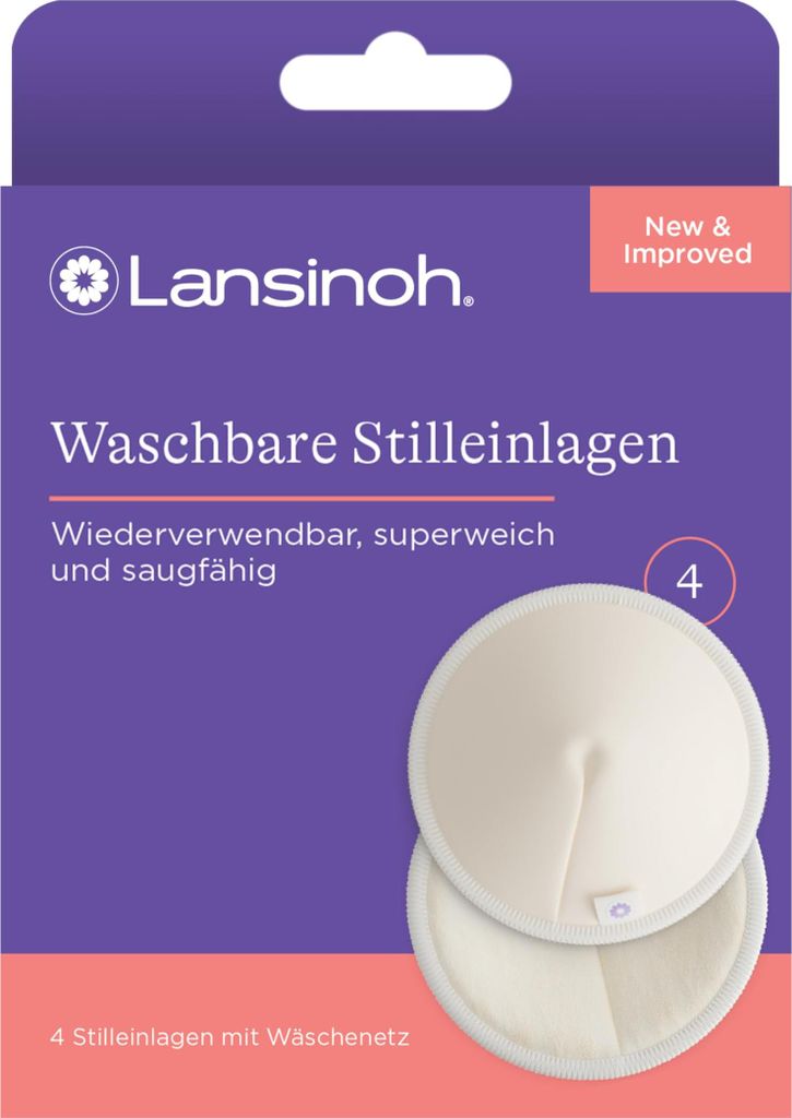 Lansinoh Waschbare Stilleinlagen - 4 Stück inkl. Wäschenetz - ultrasaugfähig - superweiche Innenseite aus Bambus - wiederverwendbar & umweltfre...