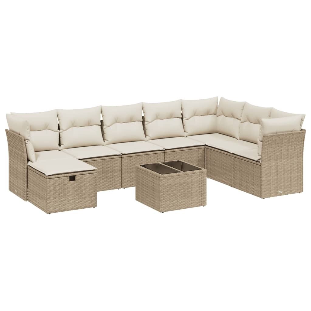 (Robust Möbel) 9-tlg. Garten-Lounge-Set - elegantes Design - Sitzgruppe/Gartengarnitur - mit Kissen Beige Poly Rattan - Terassenmöbel DEMöbe...