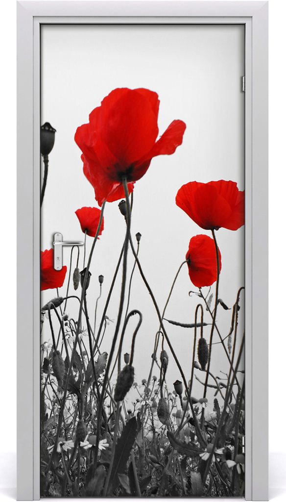 Tulup Türaufkleber 95x205 cm Dekorative Aufkleber Selbstklebend Wasserdichte Tapete Abnehmbar Schlafzimmer Wohnzimmer Wohnkultur - Wildblumen Mohn...