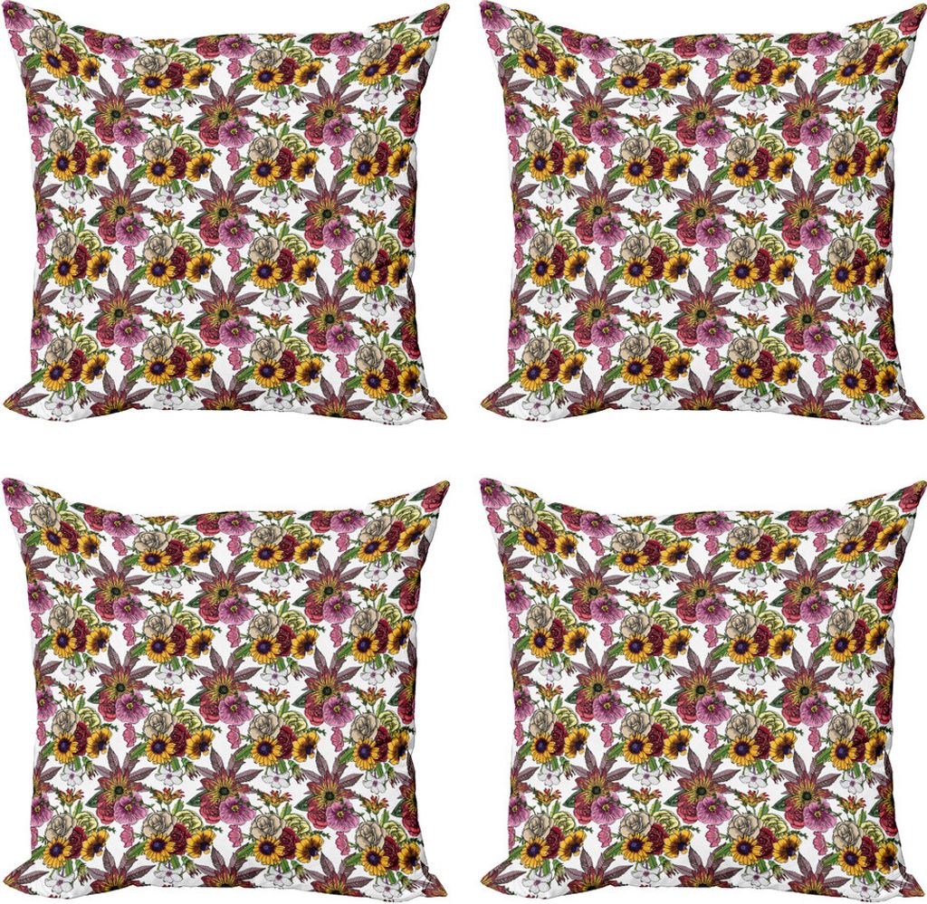 ABAKUHAUS Aster Kissenbezug Set (4 Stück), Blooming Garden Bouquet, Moderner Doppelseitiger Digitaldruck, 60 cm x 60 cm, Mehrfarbig