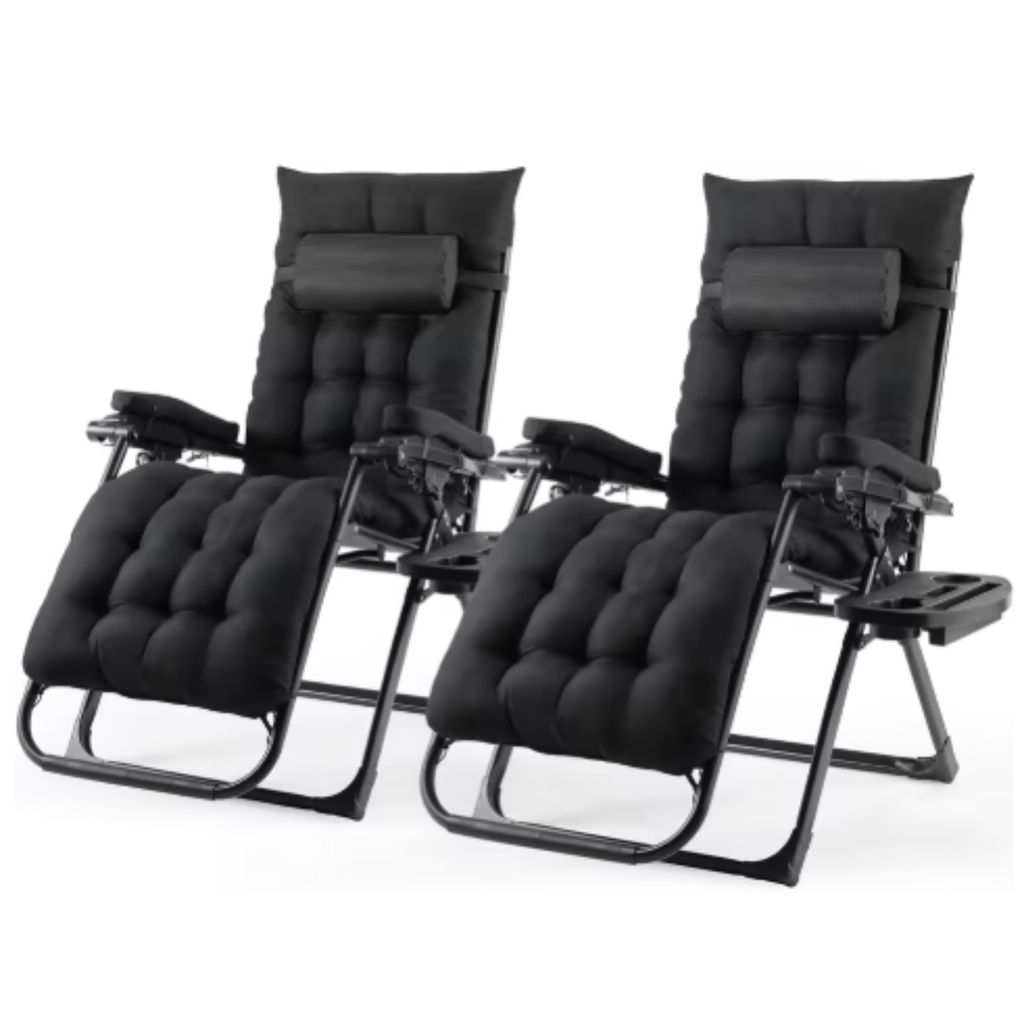 Klappbarer Liegestuhl für den Garten – Gartenstuhl – Sonnenliege – Verstellbar mit Kopfstütze, Becherhalter und abnehmbarem Baumwollkissen ...