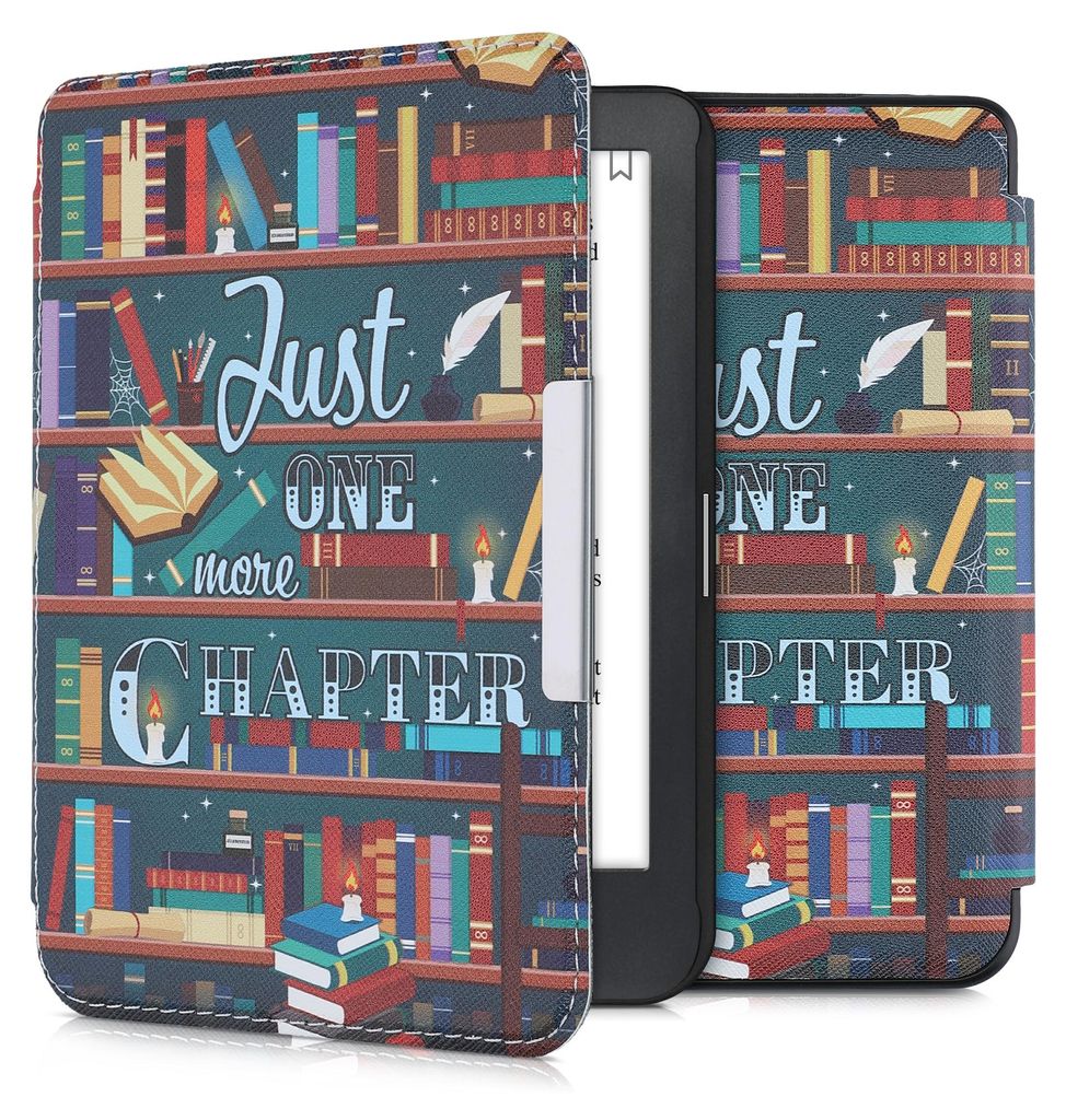 kwmobile Schutzhülle für Kobo Clara HD Hülle - eReader Flip Case mit Auto Sleep Funktion - Bibliothek Motto mit Mehrfarbig