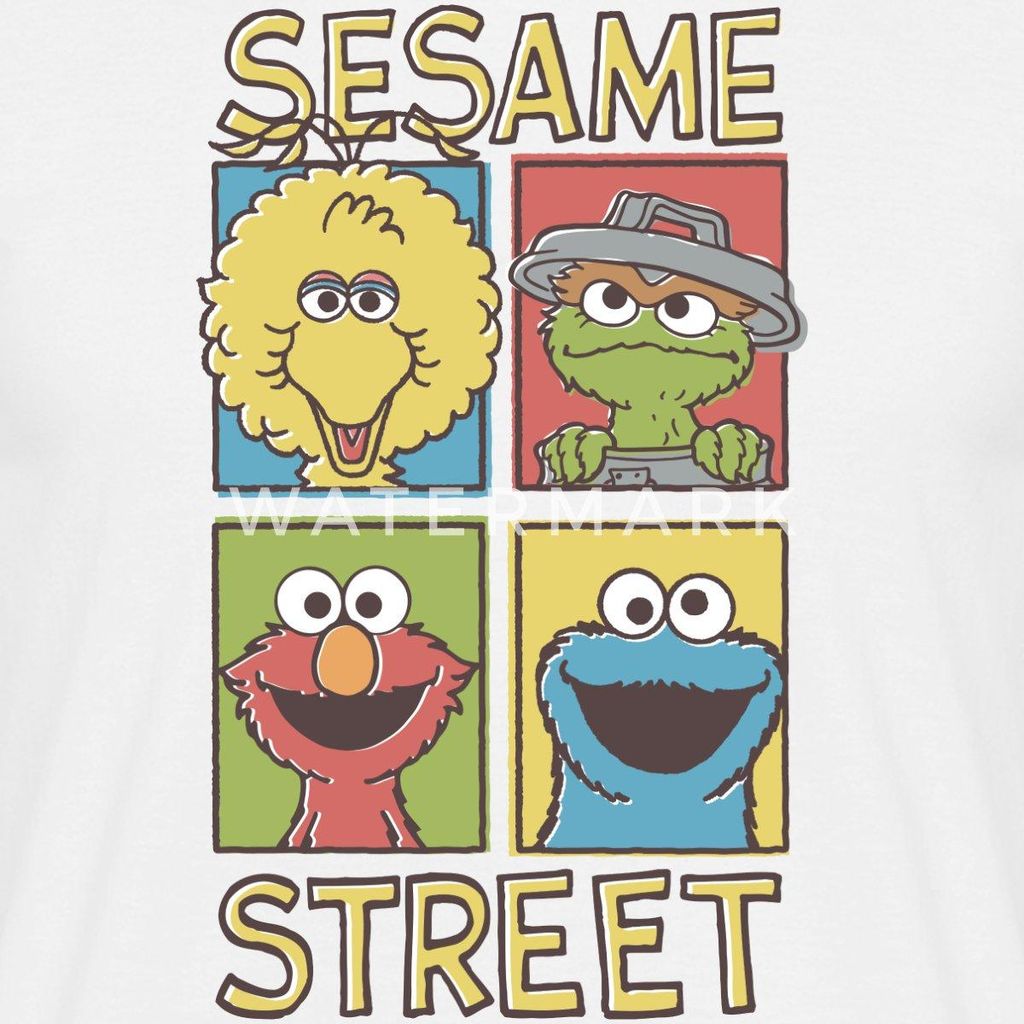 Spreadshirt Sesamstraße Bibo, Oscar, Elmo, Krümelmonster Männer T-Shirt, M, Weiß