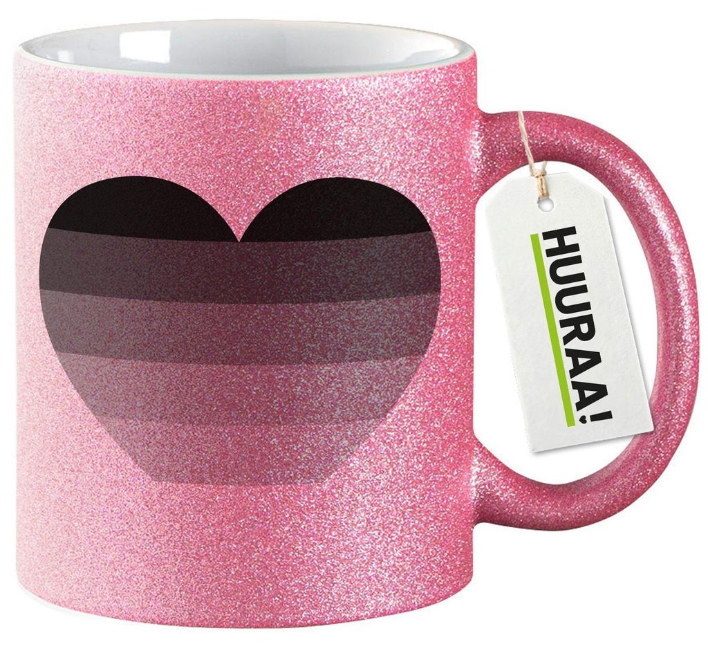 Huuraa Glitzertasse Heterosexuell Flagge LGBTQ Herz 330ml Pink Keramik Kaffeebecher Geschenkidee