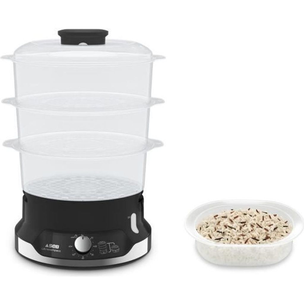 SEB VC204800 Ultrakompakter Dampfgarer 9L, 3 stapelbare Schüsseln, Müslibehälter, Gesundes Kochen, Timer, Automatischer Stopp, Leicht zu verstauen
