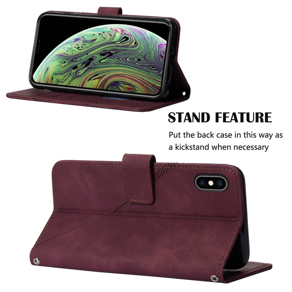 Cover Protettiva iPhone XS Max: Portafoglio Rosso con Goffratura Stand - 3