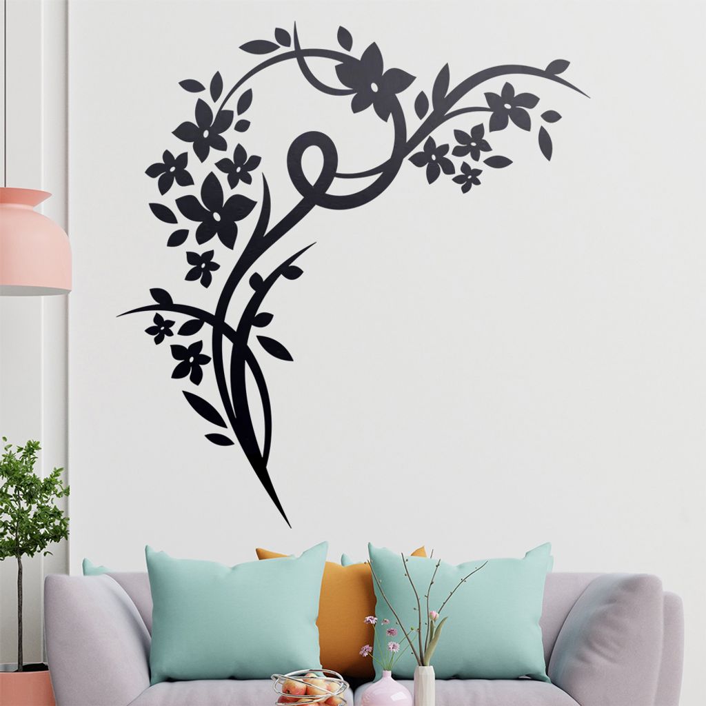 Schöne Blüten Ranke Wandtattoo in 6 Größen - Wandaufkleber Wall Sticker - Dekoration, Küche, Wohnzimmer, Schlafzimmer, Badezimmer