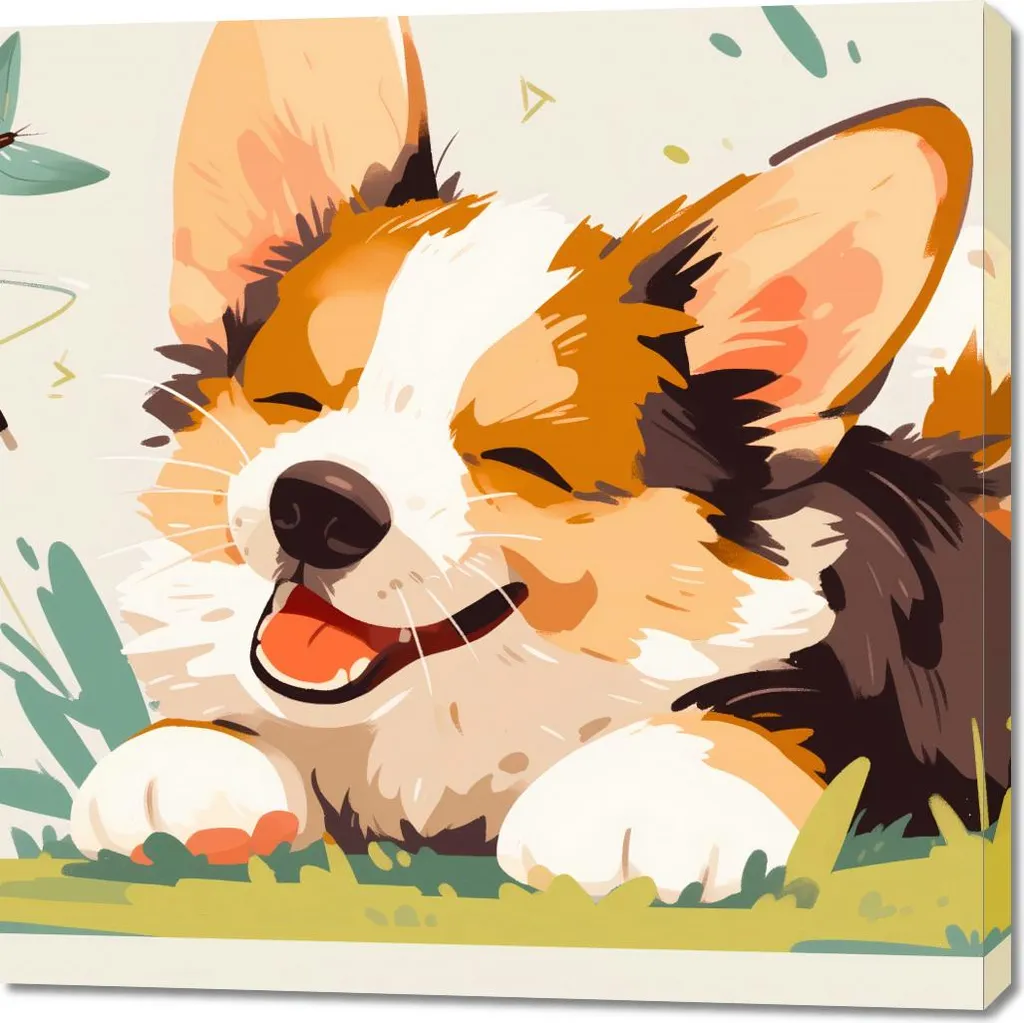 Arte su Tela Corgi Spensierato 100x100 - Quadro Arredo per Relax - 1