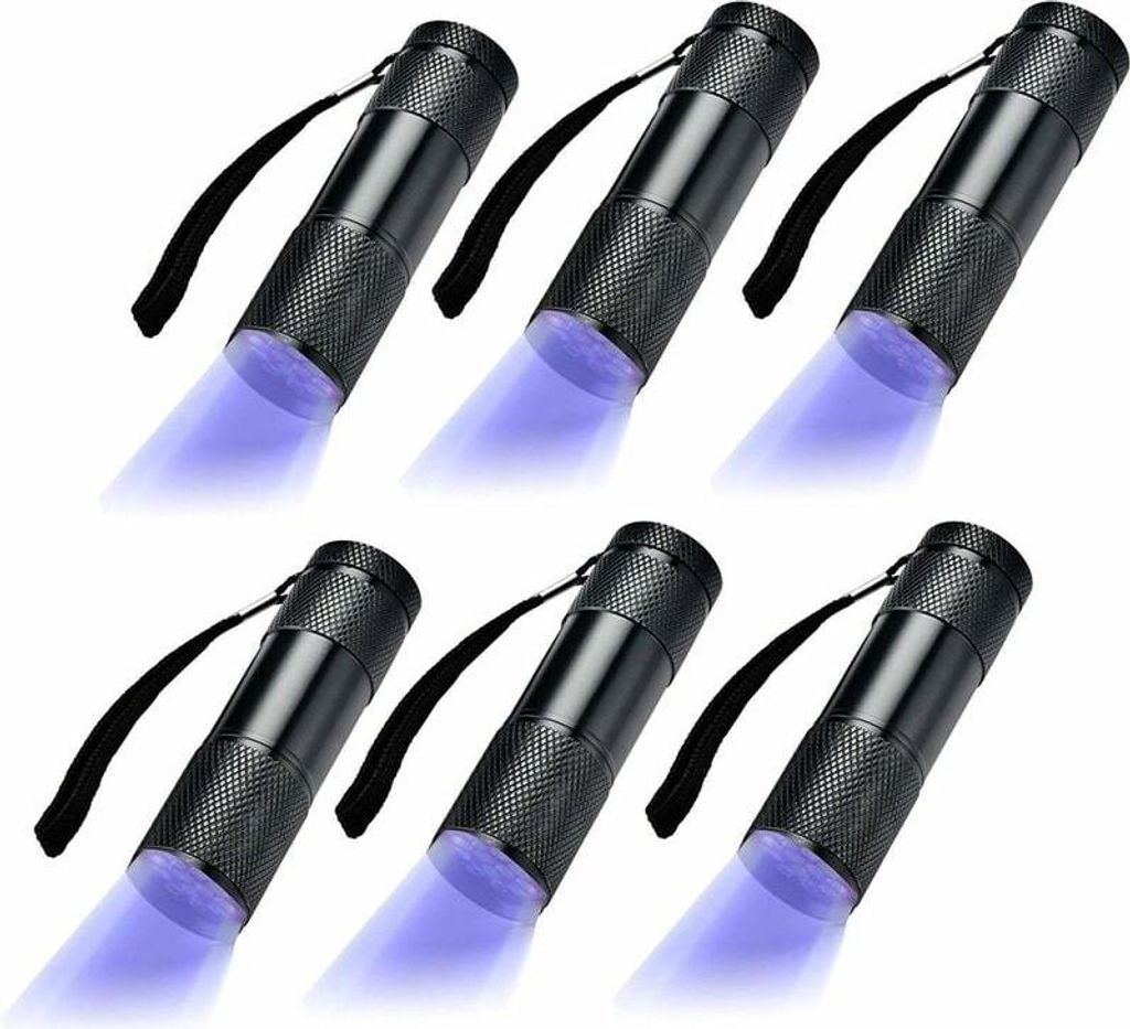 Set mit 6 UV-Ultraviolett-Schwarzlicht-Taschenlampen mit 9 LEDs für den Außenbereich usw.