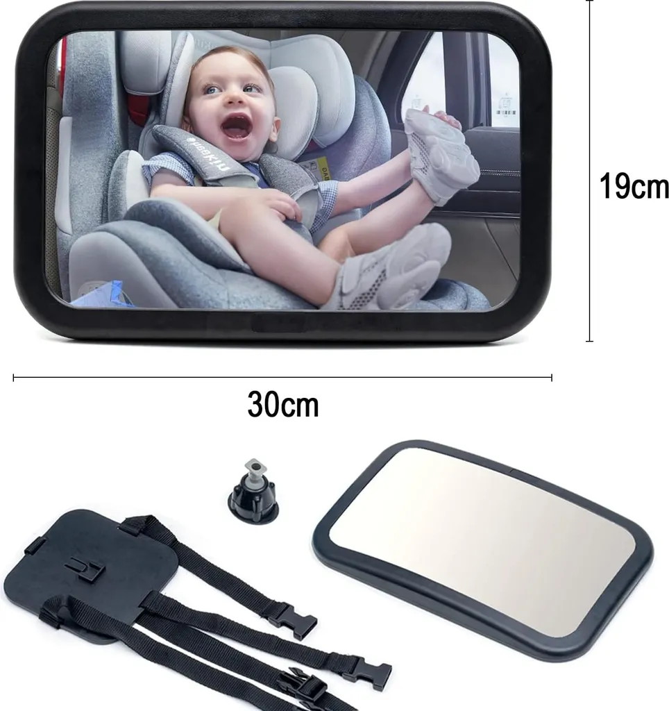 Miroir Voiture Bébé Siège Arrière 30x19cm - Grand Angle Incassable - 7