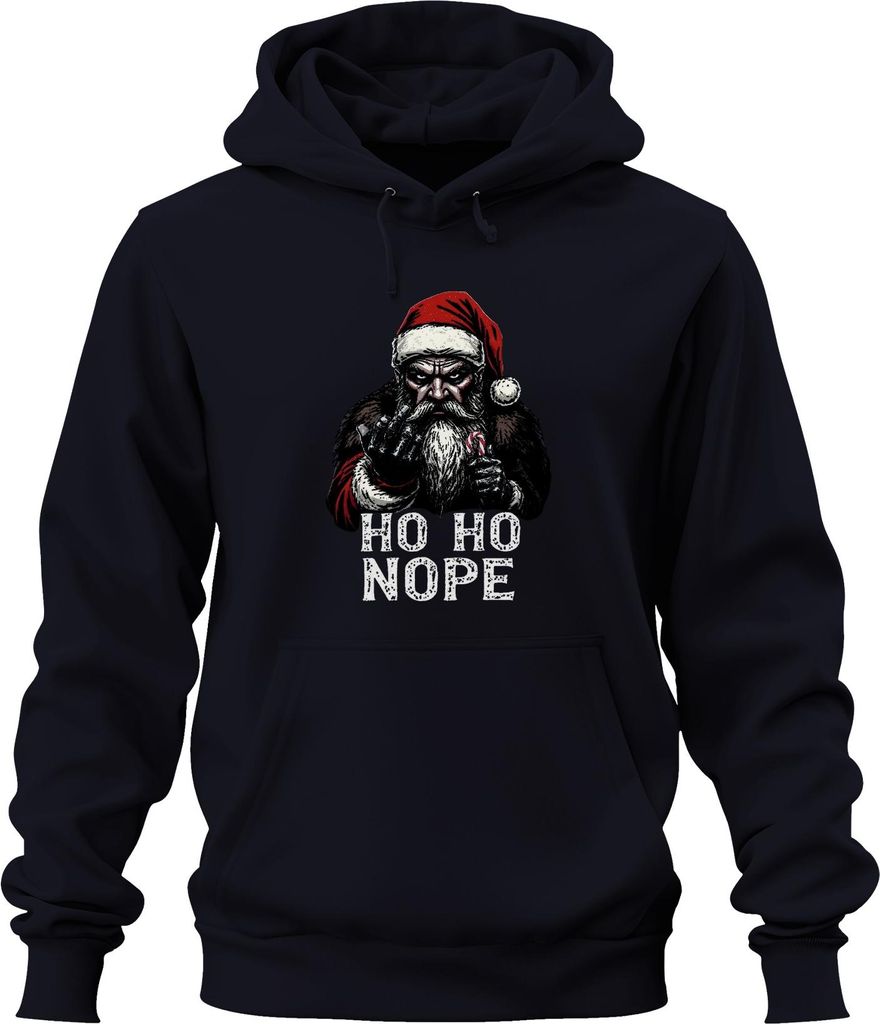 HO HO NOPE böser Weihnachtsmann Mittelfinger Zuckerstange Uni Hoodie Kapuzenpullover, Navy, XXL