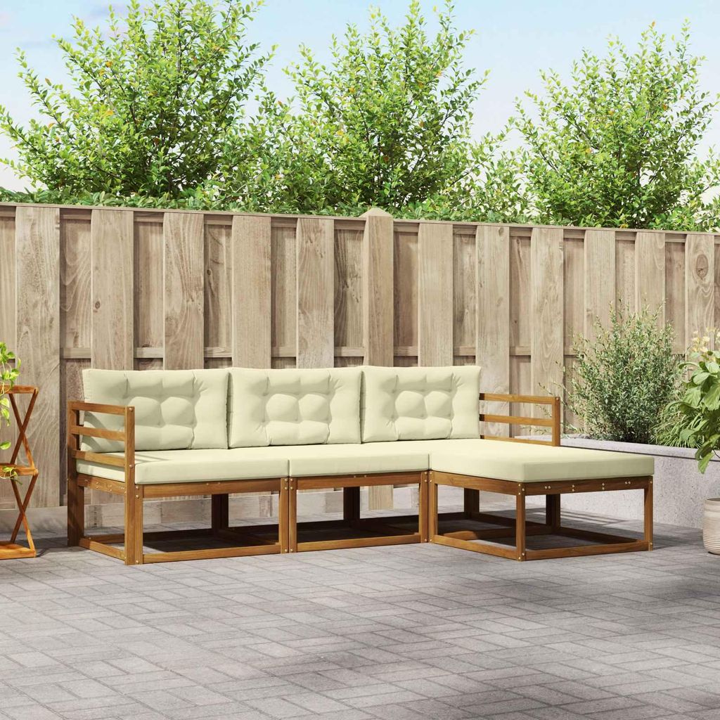 Outdoor-Sofagarnitur - VIDAXL - Terrassen-Sofa - mit Kissen - 4 pcs - Natur und Creme