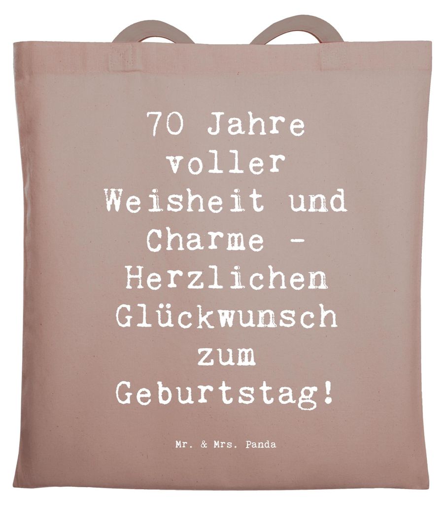 Mr. & Mrs. Panda Beutel Spruch 70. Geburtstag - Braun Pastell - Geschenk, Alter, Jutebeutel, Laptoptasche, Uni Tasche, besondere Anlässe, Tote Bag...