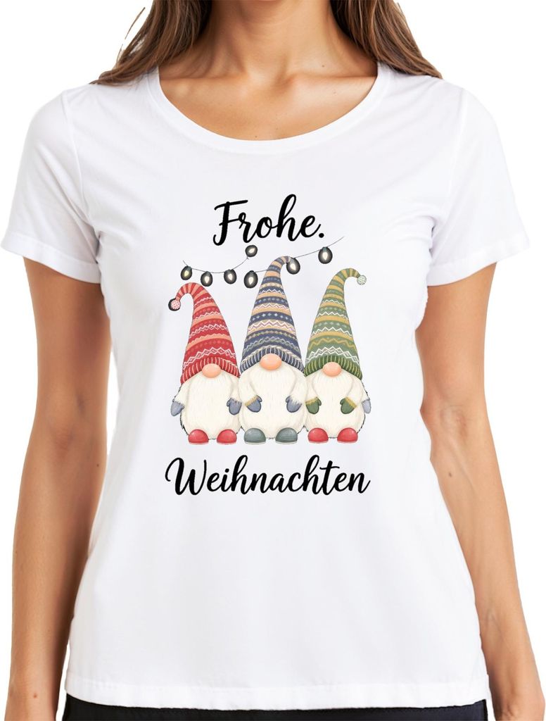 Frohe Weihnachten Weihnachtswichtel Gnom Lichterkette Wichtel Damen T-Shirt, Weiß, M