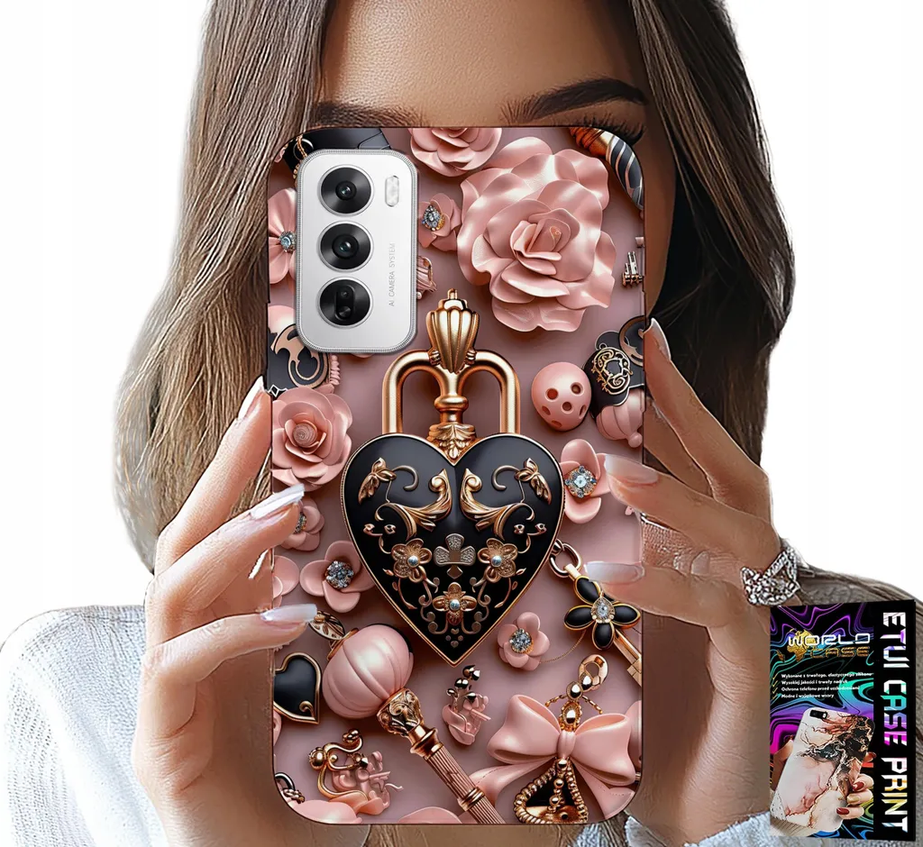 Custodia per Oppo Reno12 5G - Modelli femminili Custodia a cuore con lucchetto + lamina