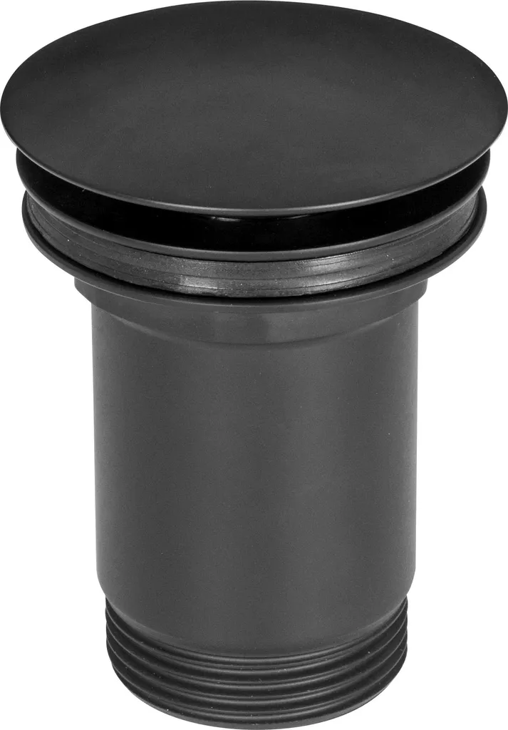 Bonde Lavabo Click-Clack Capuchon Rond Noir Mat Grand Modèle 1 1/4