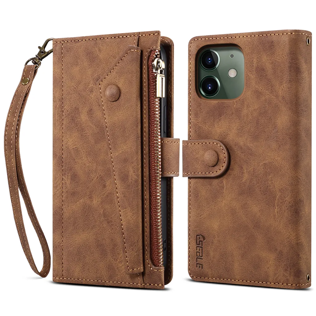 Cover Portafoglio iPhone 11 Business: Pelle Marrone con Zip e Stand