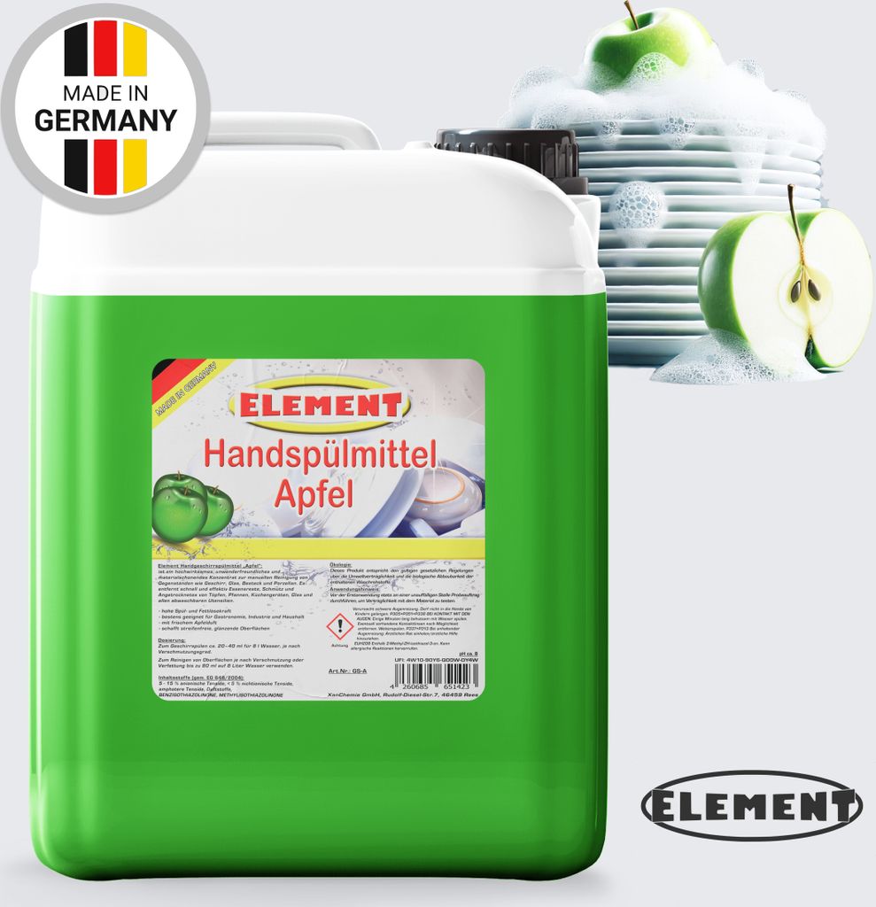 Element Geschirrspülmittel | 5 Liter | Spülmittel | Handspülmittel | Apfel | mit hoher Fettlösekraft | Geschirrreiniger