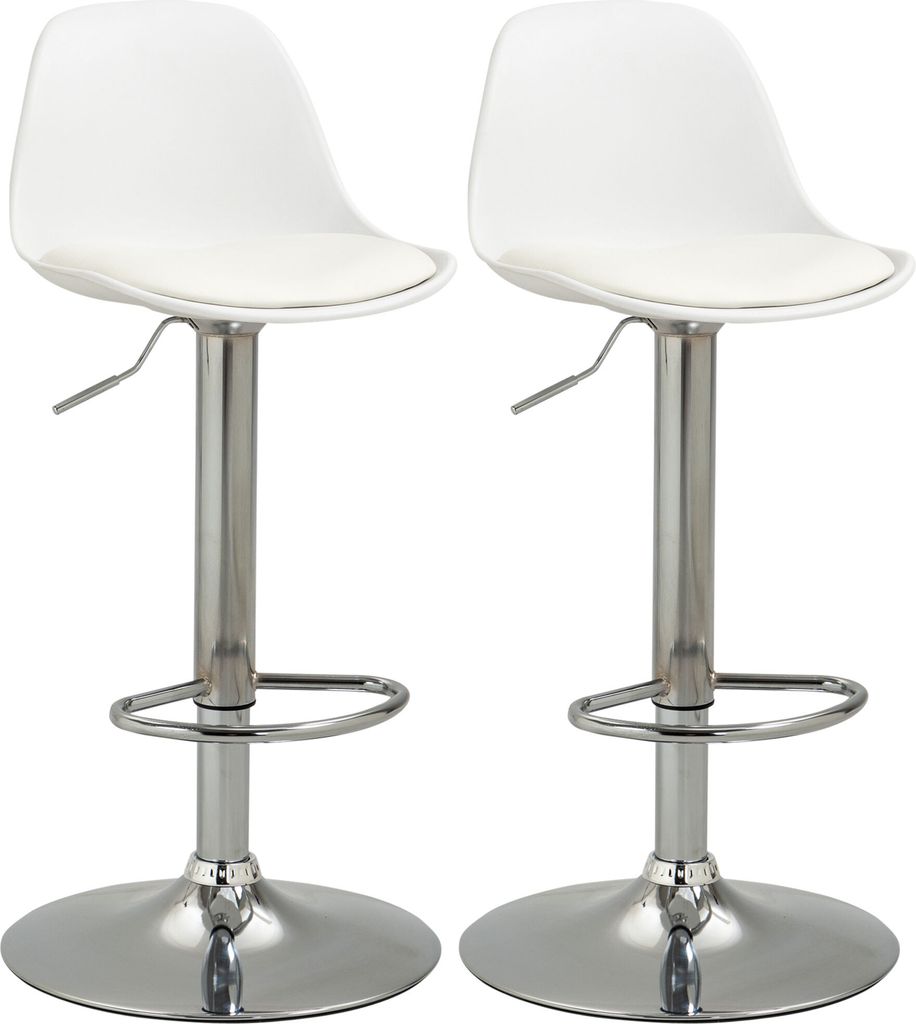2er-Set Barhocker Drehstühle bis 120kg mit Lehne höhenverstellbar für Bartheke in Weiß Kunstleder und Stahl 40x42x82-104 cm
