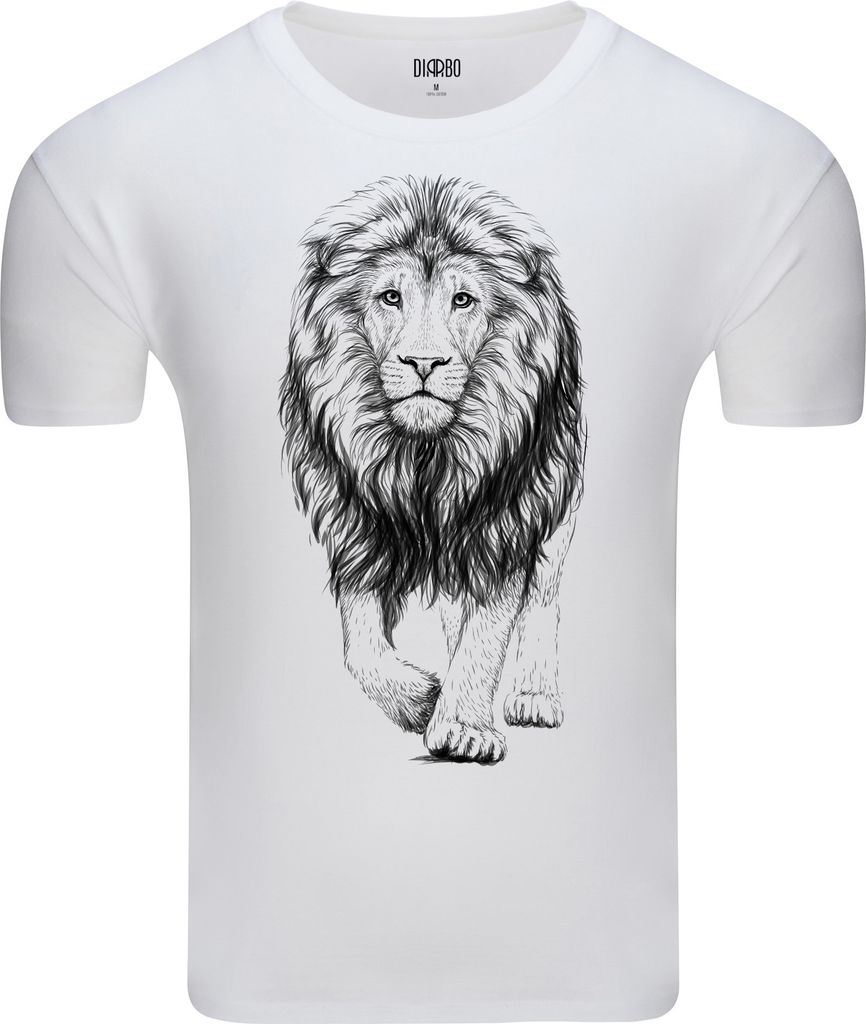 Diarbo Herren T-Shirt mit Aufdruck Wildtierporträts Skizze des Löwenbüste Weiß Gr.3XL