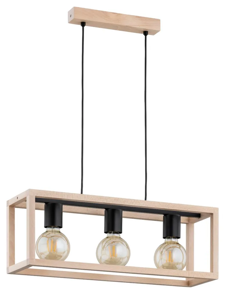 Lustre suspension bois clair et noir 3 lampes PAKO Alfa 100 cm IP20