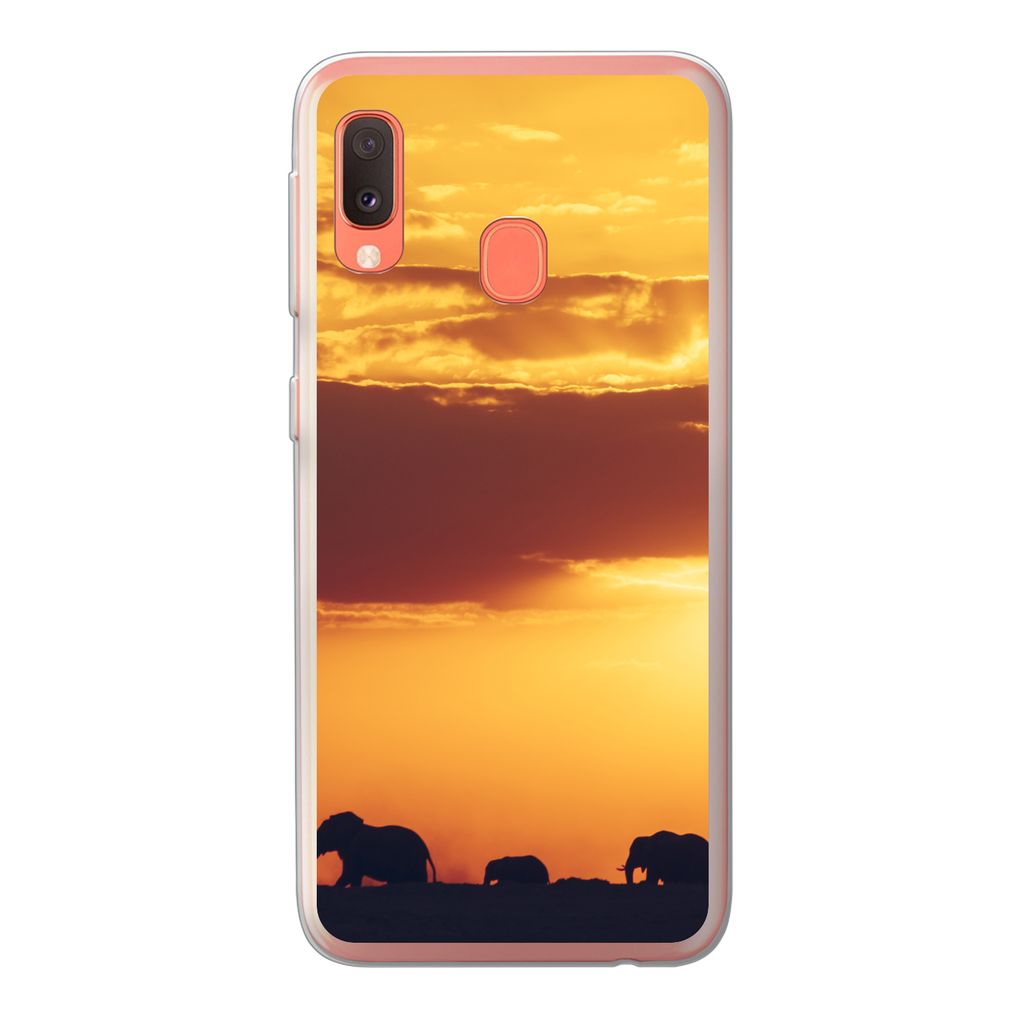 MuchoWow Handyhülle Schutzhülle Hülle für Samsung Galaxy A20e Elefanten - Horizont - Sonnenuntergang - Tiere Silikon Softcase Handy Hülle - ...