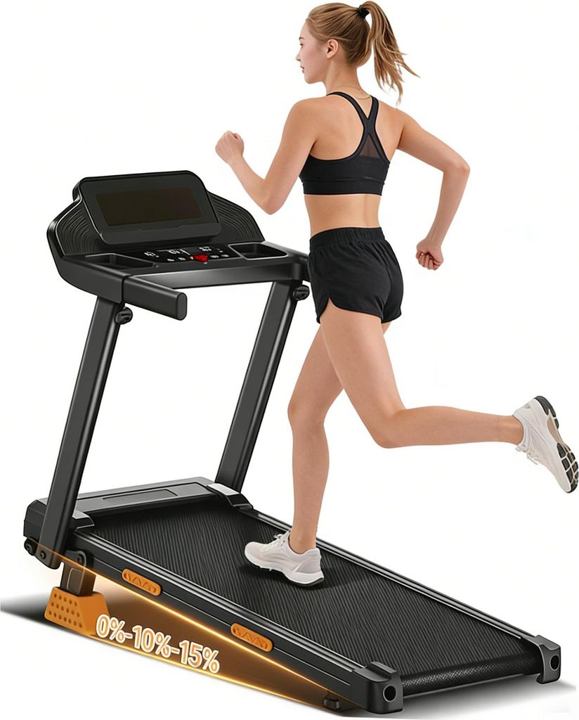 Laufband für Zuhause, mit 3-Bildschirm-Display,12 km/h, Walking Pad mit 12 Trainingsprogrammen und 15% Steigungseinstellung, bis 400 Pfund