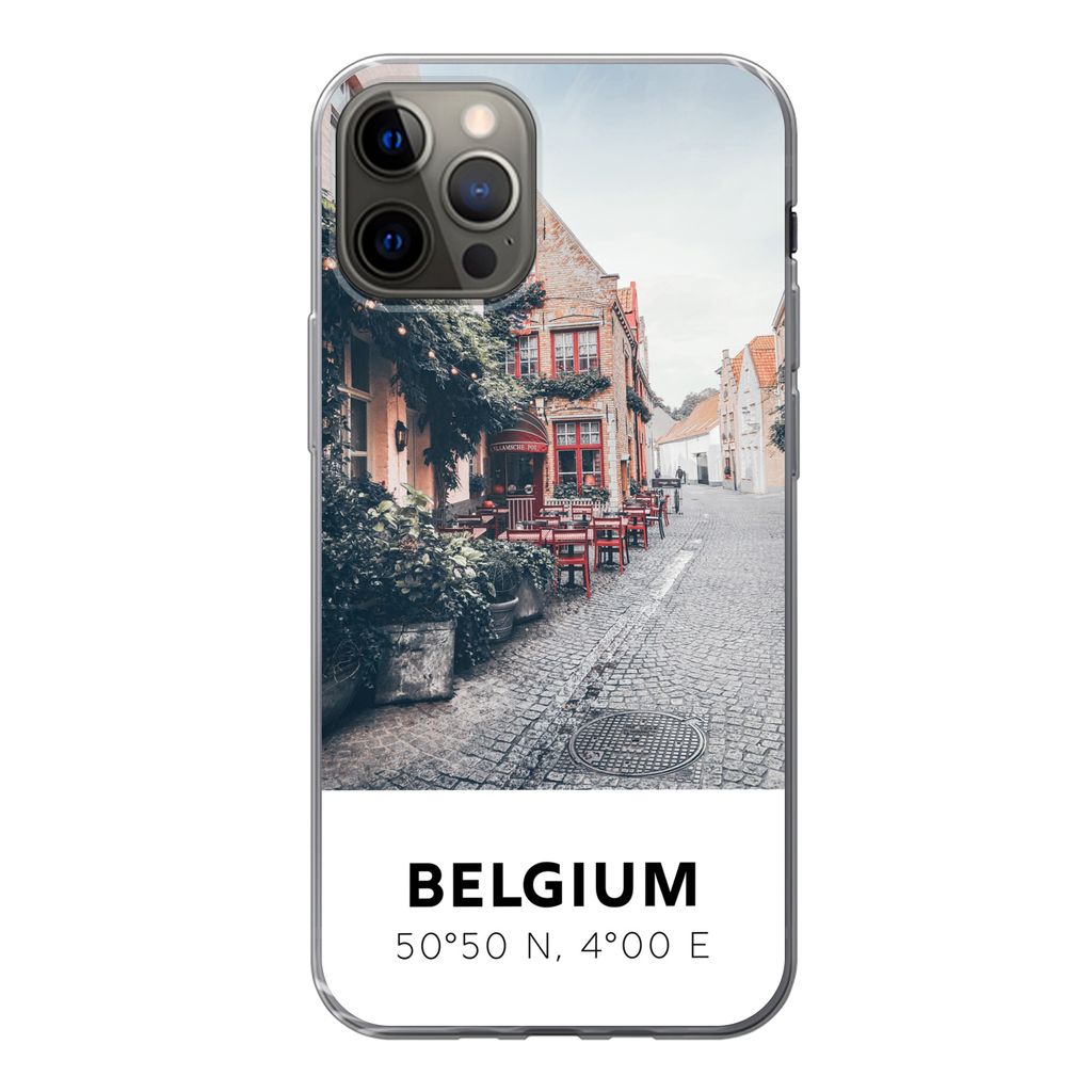 MuchoWow Handyhülle Schutzhülle Hülle für iPhone 13 Pro Belgien - Café - Terrasse - Rot Silikon Softcase Handy Hülle - Handy-Tasche