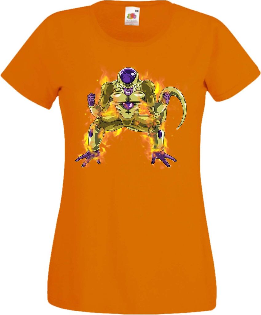 Damen T-Shirt Anime Manga Dragon Anime Manga Ball Z 09 Yellow Frieza, Lady 2XL / Orange
