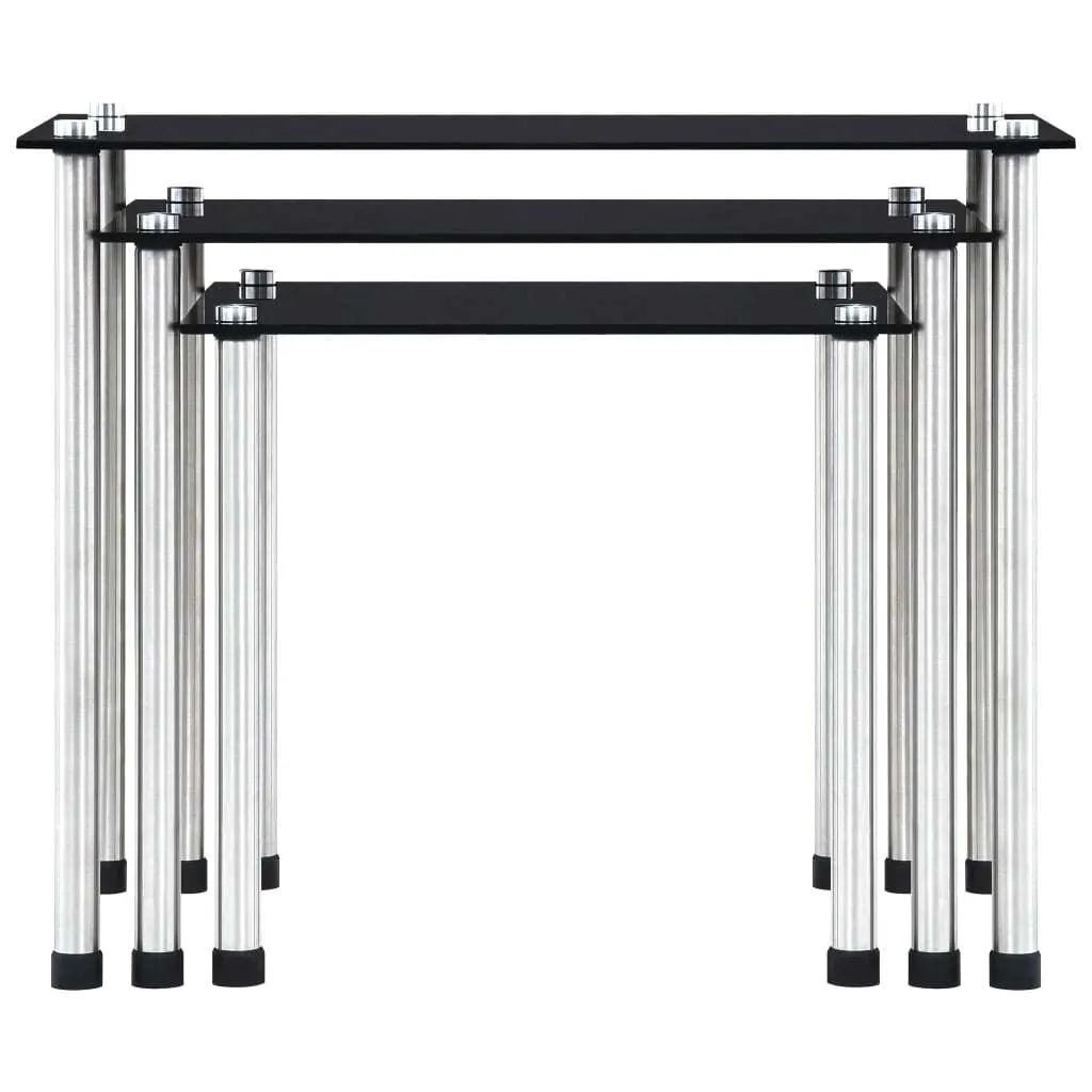Tables gigognes en verre noir lot de 3 pièces pour décoration intérieure