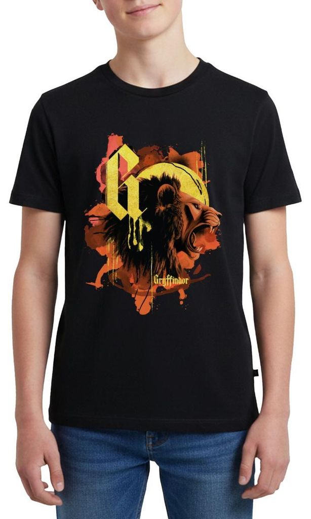 Spreadshirt Harry Potter Haus Gryffindor Wappentier Löwe Teenager Premium T-Shirt, 146/152 (10 Jahre), Schwarz